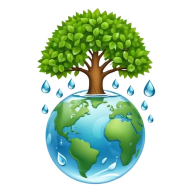 An icon featuring a tree, a recycling symbol, and a globe, representing ecology. The design includes green leaves, a water droplet, and wildlife, symbolizing the study of ecosystems, sustainability, and environmental protection. Transparent background. sticker