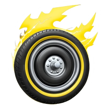 A front semi steer tire that is flat getting stuck by a lightning bolt sticker