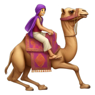 a camel riding a magic carpet sticker