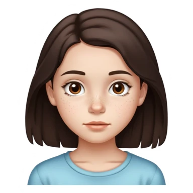 13 year old girl with mid length dark brown hair with minimal highlights, freckles, big forehead and nice lips sticker