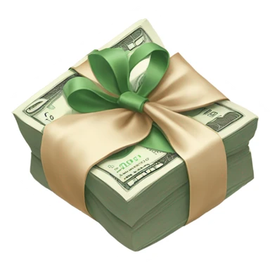a bundle of money tied with a beige bow sticker