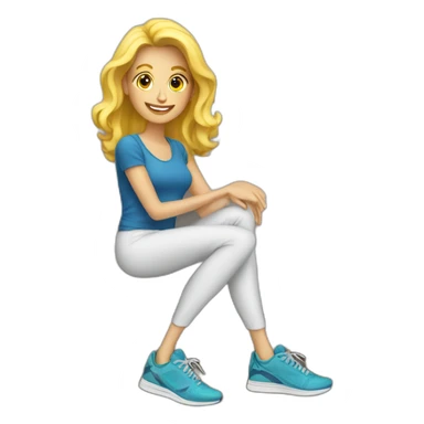 Blonde lady on couch with running shoes sticker