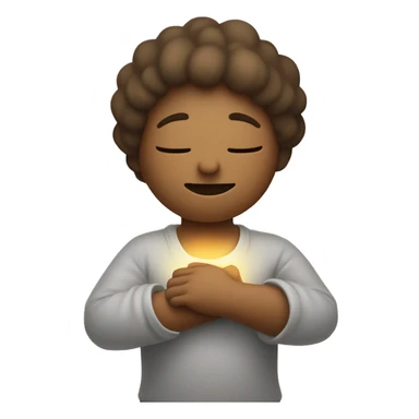 “Minimalist figure hugging itself with arms crossed over the chest, a soft face showing closed eyes and a gentle smile, and a glowing circle at the chest symbolizing love and healing.” sticker