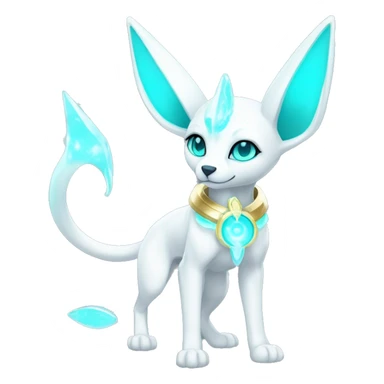 Shiny White Angelic Godly Ethereal Majestic Electric Albino Umbreon. cyan eyes and cyan markings. Golden Anubis-rings. full body sticker
