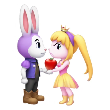 Nabbit the purple theif rabbit boy and Princess Peach kissing each other sticker