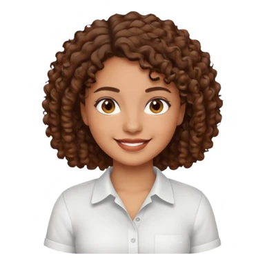 A Latina girl with brown eyes and short curly hair with a white shirt A brown skin girl with short curly coils brown hair with brown eyes with a white shirt a kinda brown skin girl with brown wavy hair with highlights with brown eyes with a light yellow shirt sticker