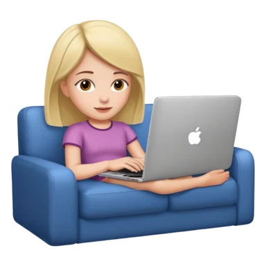 A girl is working with a laptop while lying on the sofa sticker
