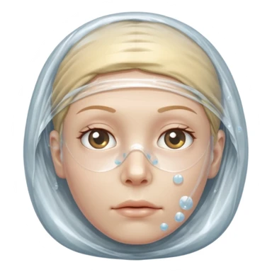 Human head completely wrapped in plastic wrap, air bubbles under surface. sticker