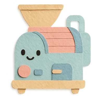 small home coffee roaster machine with kawaii face, soft pastel colors sticker