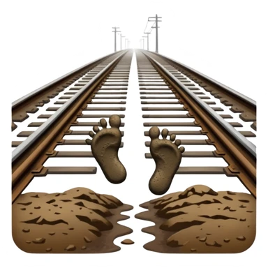footprints near train track sticker