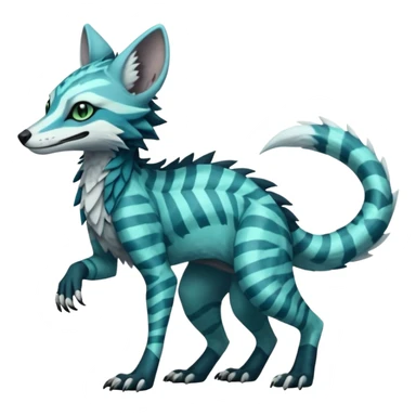 cool handsome gorgeous realistic zig-zag-patterned striking blue-cyan-minty-green-gradiented with dark undertones, white underside, thunderous stormy edgy badass realistic Vernid-Sergal-Genet-Trico-species by LiLaiRa, full body sticker