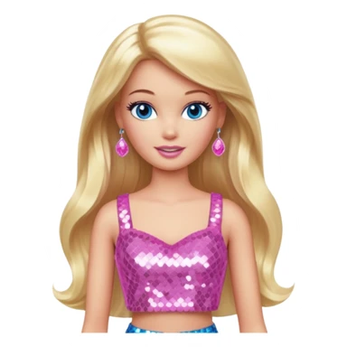 Barbie from Barbie & Friends with blue eyes, long blonde hair, pink sequin crop top sticker