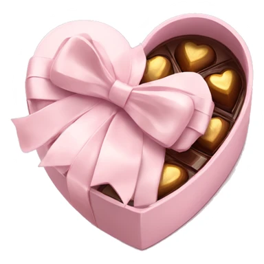 pale pink heart box, pale pink bow, filled with chocolates inside sticker