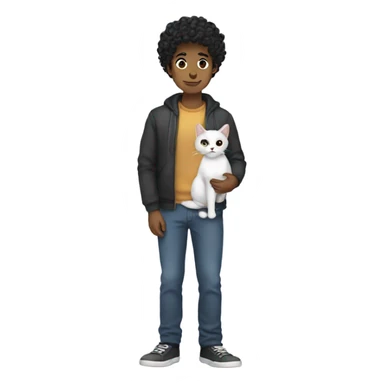 Standing Guy with short black curly hair holding a cat sticker