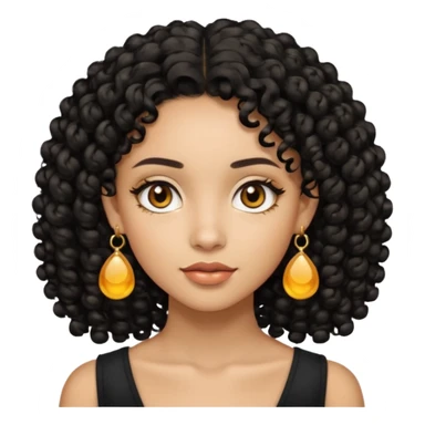 Lightskin with earrings with black curly hair with a honey blonde patch on the right side  beautiful brown eyes  sticker