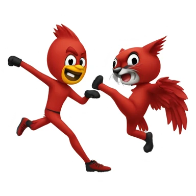 Cartoon cardinal kicking cartoon wildcat sticker
