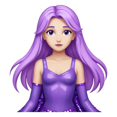 Aphrodite from Lore Olympus with long lavender hair, lavender sequin outfit sticker