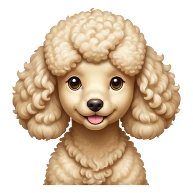 Cinematic Cute Cream Poodle Portrait Emoji, Head tilted playfully and inquisitively, showcasing a bouncy, curly cream Fur with a luminous sheen, round, sparkling warm eyes filled with curiosity, Simplified yet irresistibly adorable features, highly detailed, glowing with a warm, friendly glow, high shine, affectionate and lively, stylized with a touch of whimsy, bright and endearing, soft glowing outline, capturing the essence of a mischievous yet loving companion, so playful it feels like it could bounce out of the screen and into your arms! sticker