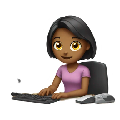 Girl working with a computer sticker
