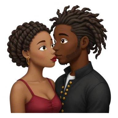 black boyfriend with dreadlock kissing black girl with curly bun sticker