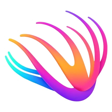 A futuristic abstract logo with curved dynamic lines resembling a subtle hand motion, glowing neon gradients, minimal and modern sticker