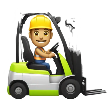 A man wearing hi-vis gear and a hard hat driving a forklift sticker
