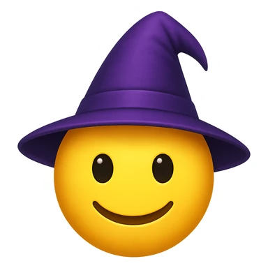 yellow face with purple wizard hat emoji, digital illustration sticker