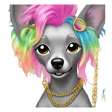 Punk Chinese crested dog neon rainbow hair gold chain piercings tattoos ear piercings sticker