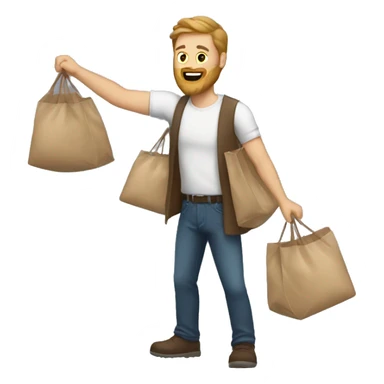 White man with brown beard throwing bags sticker