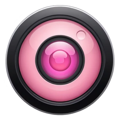 A round camera lens, apple emoji style, minimalist, with highlights, pink, only lens sticker