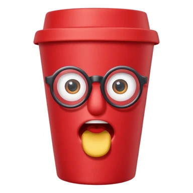 paper red cup and straw, the cup has eyes and mouth and glassess sticker