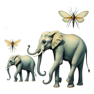 aesthetic brilliant divine lighting, oil paint - mystical surreal elephants with long legs like insects - from Salvador Dali's paintings with long legs like insects sticker