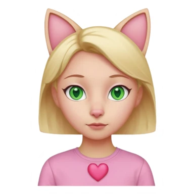 Squareded Ears Pink Skin Green Eyes Cat Shaped Pupils Heart Shaped Forehead Blonde Haired Pink Shirt  sticker
