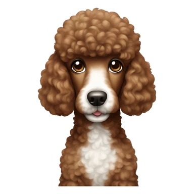 brown poodle with white chest sticker