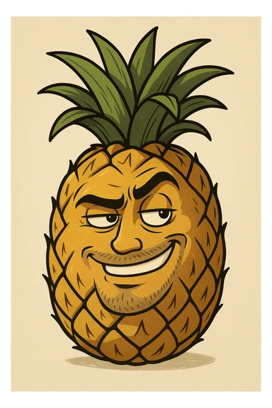 a pineapple with a sigma face, expressive, humorous sticker