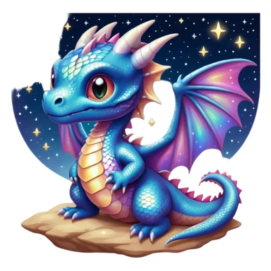 Airbrush painted image of a dragon hatchling under a deep galactic sky with pearlescent scales and wings spread against the stars sticker