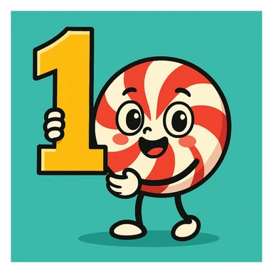 cute peppermint candy holding a number one, cartoon style sticker