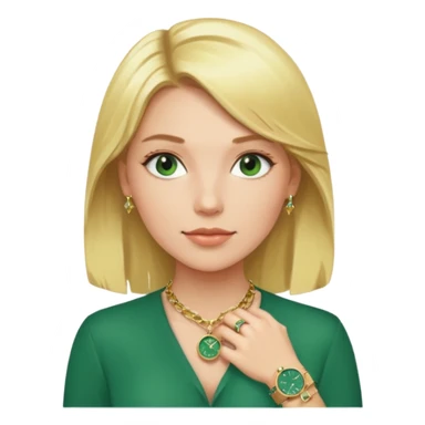 Breitling green faced watch on blonde girl wrist with gold necklace and gold bracelets sticker