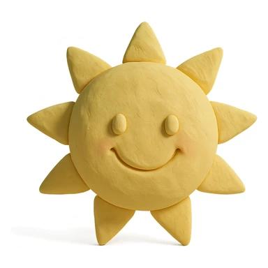 smiling sun with a face, pastel colors, claymation style, visible fingerprints, soft lighting sticker