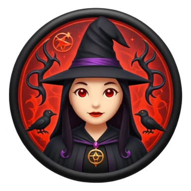 iOS emoji, dark fantasy magic seal, witch symbol, web pattern, red glow, minimal clean style sticker
