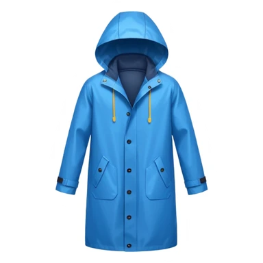 blue raincoat, just rain coat, negative: object. sticker