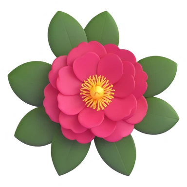 vibrant red Japanese camellia flower with golden center sticker