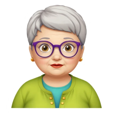 chubby old woman with colorful clothes, short pixie hair and glasses sticker