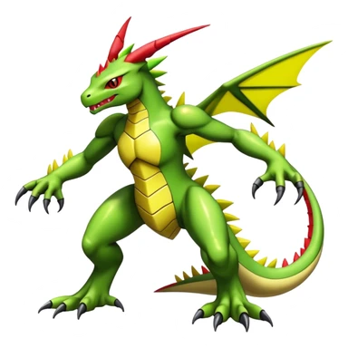 Cool edgy shiny futuristic Guilmon-Flygon-Tyranitar-Digimon-hybrid-fusion, yellow belly, full body sticker