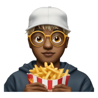 Juice WRLD holding fries wearing a grandad cap and circle frame glasses sticker