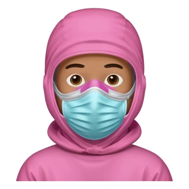 man in pink protection clothes with full-faced pink mask covered whole face sticker