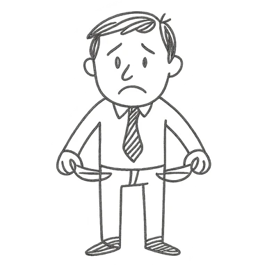 hand drawn sketch of a sad man with empty pockets sticker