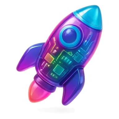 A rocket icon with a futuristic, high-tech design, showcasing advanced technology and vibrant, neon colors. sticker