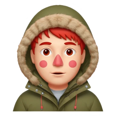 man in parka, red face sticker