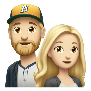 White girl with blonde hair with white boy with a beard and baseball hat sticker